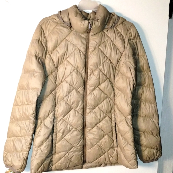 ⭐London Fog Beige Puffer Jacket with removable hoodie - Picture 1 of 9